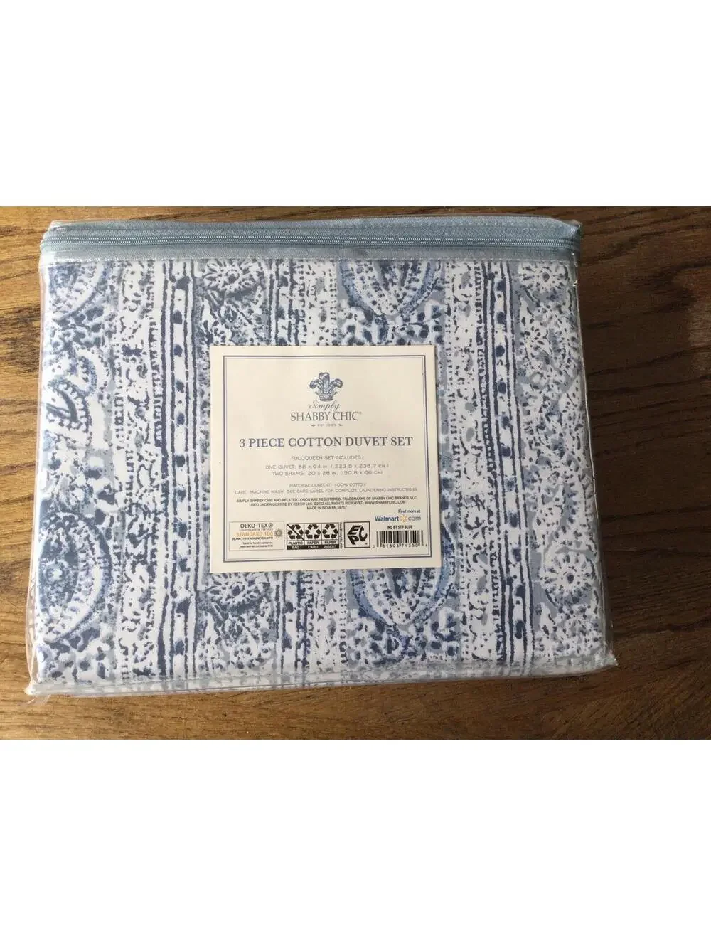 Simply Shabby Chic Duvet 3 Piece Set  Full Queen Easy Care Indigo Batic Stripe